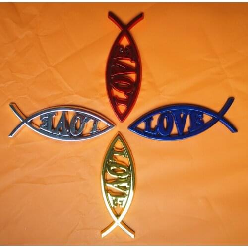 Car-styling Anime Stickers 4 Colors 3D ABS Love Style Fish Symbol For Christian Universal Emblem Badge Decal Truck Decorative
