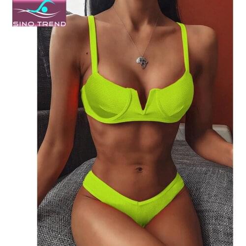 Underwired Bikini Push Up Swimsuit Female Solid Swimwear Women Two-pieces Bikini set High Leg Cut Bather Bathing Suit Swim Wear