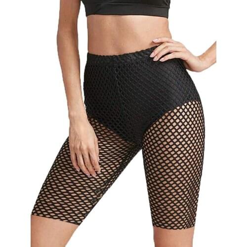 BKLD Women Half Pants Neon Fishnet Mesh Sexy See Through High Waisted Knee Length Slim 2019 Biker Short Ladies Pants Trousers