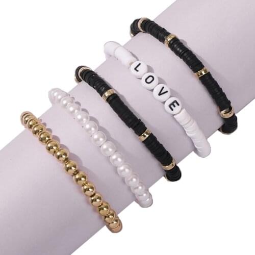 Bohemian Ethnic Hamdmade Multicolor Bracelet Sets For Women Fashion Letters Pearl Beads Bracelet Couples Boho Jewelry
