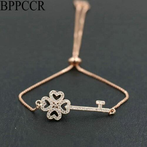 BPPCCR Key Love Heart Pave Micro Rhinestone Zircon AAA Crystal Bracelet Men Women Cute Couples Lucky Mujer Hombre Pulseira Gifts
