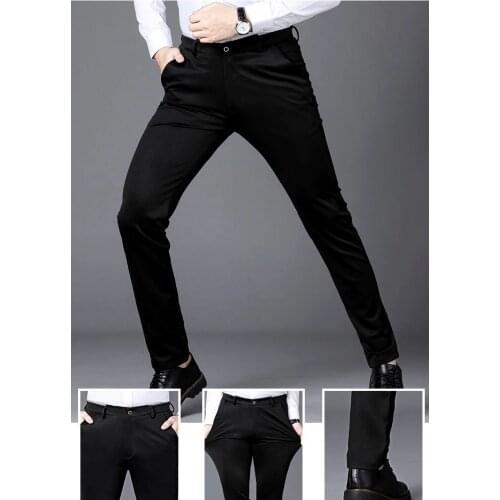 Men suit pants Summer Pencil Pants thin casual stretch slim Long Trousers Male joker Korean pants black blue Plus-size 38 40