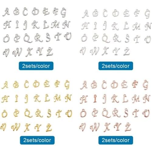 Pandahall 8sets/box Mixed Color Rack Plating Alloy chains Alphabet Letter A~Z for DIY Jewelry Making Bracelet 12~17x4~15x2mm