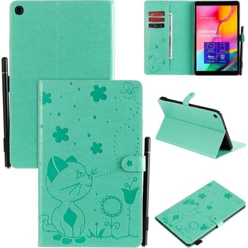 Flip Shell For Samsung Galaxy Tab A 10.1 2019 T510 T515 Case Fashion Cat PU Leather Stand coque Tablet Protect Cover Funda+pen