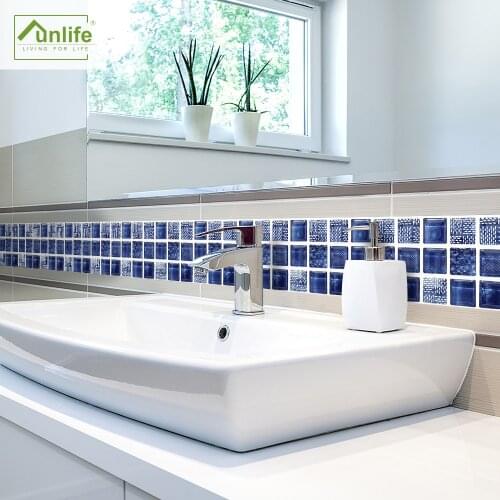 Funlife® Tile stickers Peel & Stick Removable Brown Colored Mosaic Stone Pattern Tile Blue Glass Mosaic TV Background Removable