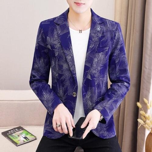 HOO 2022 Mens Fashion Casual Slim-Fit Printed blazer Youth Handsome blazer