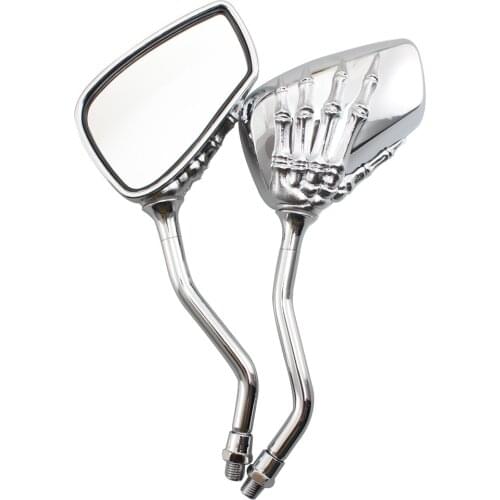 Chrome Motorcycle Skeleton Skull Hand Claw Shadow Rearview Side Mirrors 8mm 10mm Universal Fit For Harley Honda Suzuki Kawasaki