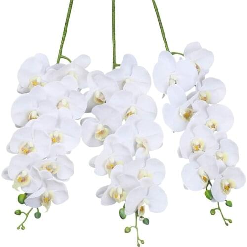 Artificial Butterfly Orchid Real Touch White Orchid 37 inch Tall 9 Big Blooms Fake Phalaenopsis Flower Home Wedding Decoration