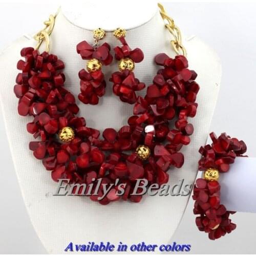 Beautiful African Coral Beads Jewelry Set Red Necklace Bracelet Earrings Set Available in Red And Pink Free Shipping CJ131