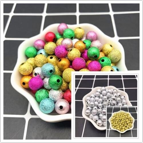 4-12mm Plated Frosted Stardust Round Acrylic Beads Loose Spacer Beads for Jewelry Making DIY Bracelet Accessories