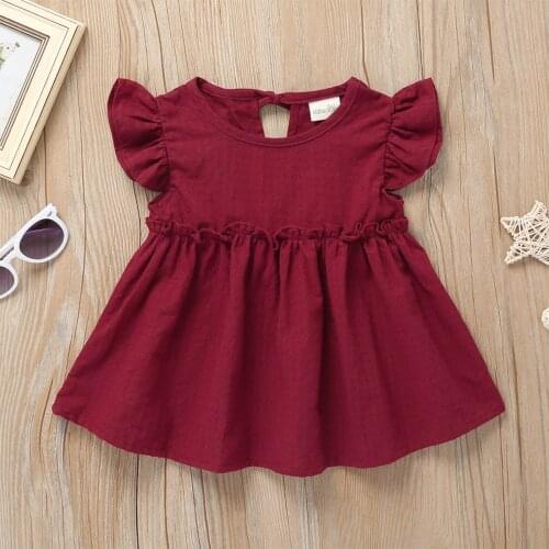 Summer Toddler Infant Kids Baby Girls Costume Cotton Solid Colors Sleeveless Casual A-Line Ruffles Party Princess Beach Dress#p4