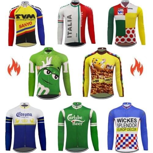 Hot Classic Retro Cycling Jersey Men Long Sleeve Bicycle Clothing Winter Fleece And Spring Autumn Thin MTB Maillot Ciclismo ALL