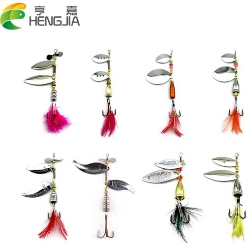 Hengjia 1PC Double sequin Metal Spoon Lure 8.7g-14.6g Metal Bass Baits Spinner Fishing Lure 6#-4# Hook Metal Lure Fishing Tackle
