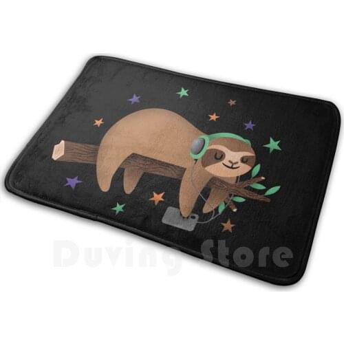 My Kind Of Me-Time Mat Rug Carpet Anti-Slip Floor Mats Bedroom Sloth Sleep Band Relax Music Player Listening Headphones