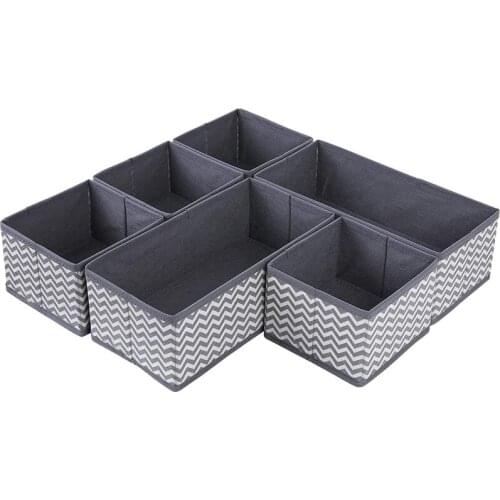 Set of 6 Fabric Boxes Shelf Box Folding Box Fabric Foldable for Drawers and Shelves Grey White