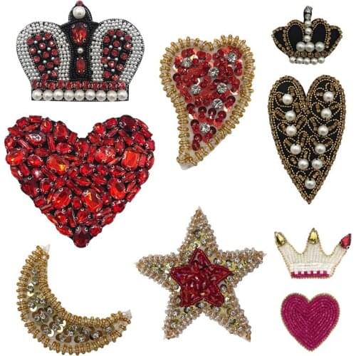 Handmade Stars Moon Beads Patch for Clothes Large Embroidery Crown Love Heart Applique Decoration Patches Sew on Accessories