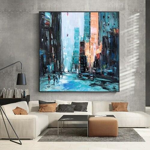 Large Size Wall Art Handmade Abstract Colorful Street Architecture Oil Painting On Canvas Home Wall Decor Painting Wall Picture