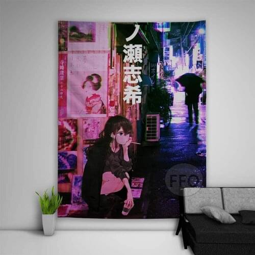 FFO Anime Illustration Girl Tapestry Aesthetic Japanese Art Wall Poster Hanging Tapestries Blankets Sofa Table Cover Home Decor