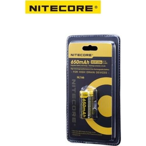 1pcs Nitecore NL166 RCR123A 16340 3.7 V 650 mAh 3A li-ion recargable Battery PCB Protection