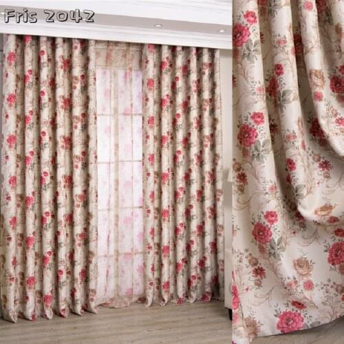 Pastoral Peony Flower Printing Curtains Custom Shading Curtains for Living Dining Room Bedroom