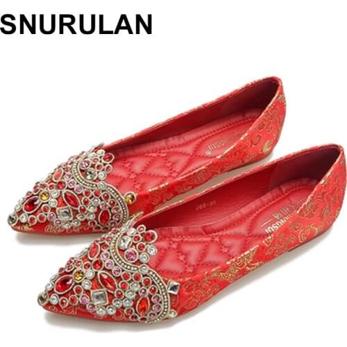 SNURULAN Glitter Shoes Rhinestone Luxury Shoes Women Designers Red Plus Size Shoes For Women Fashion Slip On Zapatos Elegantes