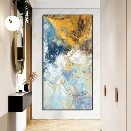 Modern Abstract Seascape Oil Painting Poster Prints Nordic Blue Yellow Canvas Painting Living Room Porch Wall Art Picture Decor