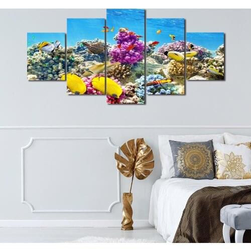 Modern Canvas Painting Fish Of The Reef Poster Film Posters and Prints Wall Art Picture for Living Room Decor with Frame