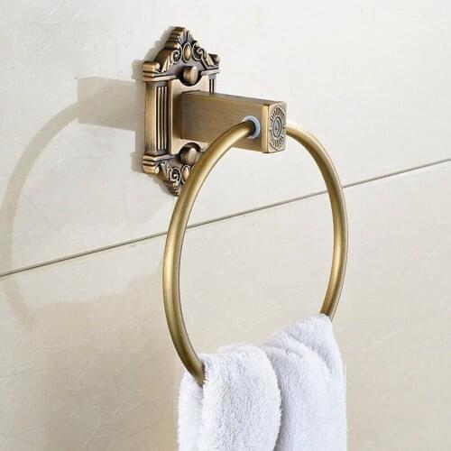 VidricTowel Rings Antique Solid Brass Wall Mounted Towel Holder Rail Hanger European Bathroom Accessories Bath Towel Rack WF-712