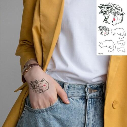Waterproof Temporary Tattoo Stickers Sketch Cat fake Tattoo Geometric Animal Flash Tattoo Hand Back Foot for Girl Women Men