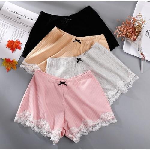 4color Women Breathable Safety Short Pants Hot Sale Cotton Lace Seamless Mid-Rise Solid Cotton crotch Girls Necessary shorts