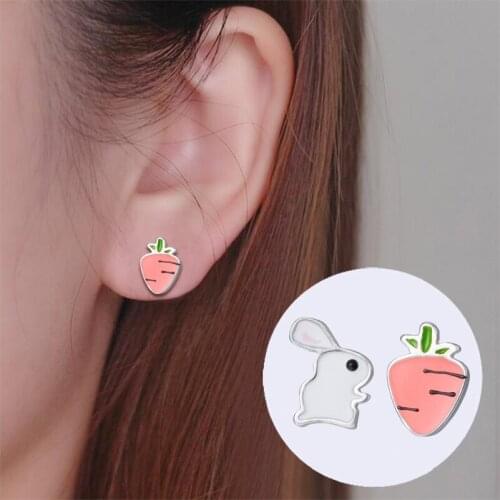 Jisensp Fashion Lovely Silver Color Rabbit Carrot Stud Earrings Delicate Animal Jewelry for Women Girls Party Gift bijoux