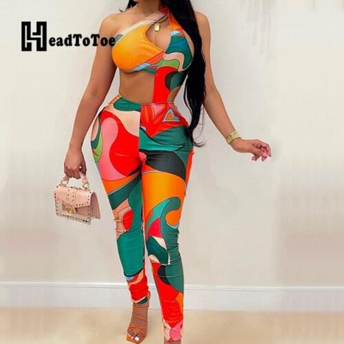 Colorblock Print Sexy One Shoulder Cutout Rompers Women Jumpsuits