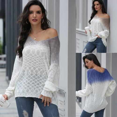 Sweater Women Pullover 2021 New Loose Gradient Knitted Hollow long-sleeved Winter Warm Sweaters Dropshipping SJ3201