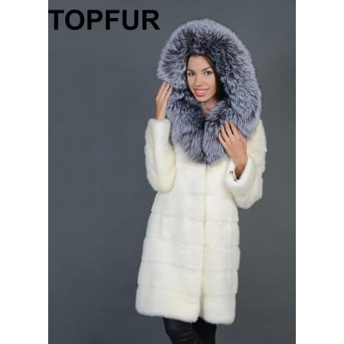 TOPFUR 2021 New Fashion Winter Female Long Coat With Hood White Real Fur Coat For Women Natural Mink Fur Outerwear & Coats Long