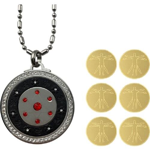 1 Piece Red Crystals Quantum EMF Protection Charm Pendant Necklace and 6 Pieces EMF Protection Cell Phone Sticker