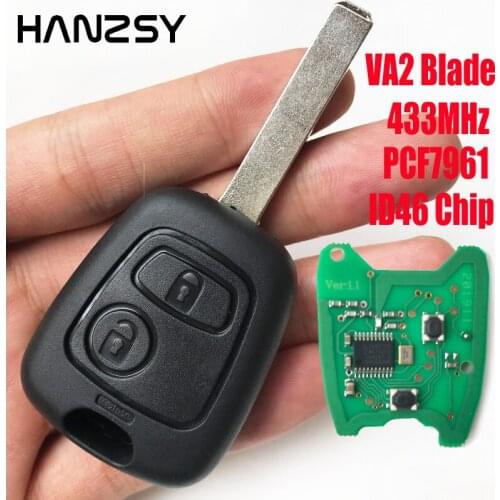 2 buttons 433Mhz Car key For Citroen C3 C1 Peugeot 307 with ID46 Chip PCF7961 VA2 Blade