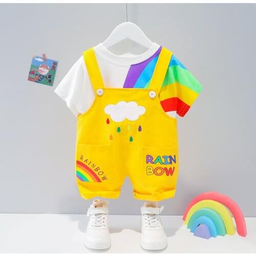 2021 Summer New Baby Cothing Suit Fashion Infant Boys Girls Stripe Short sleeve Tops Casual Overalls Trousers 2 Piece Set
