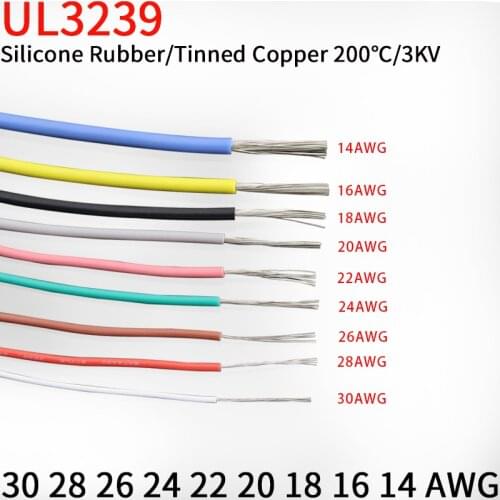 1M 14/16/18/20/22/24/26/28/30AWG UL3239 3KV Flexible Soft Silicone Wire Insulated Tinned Copper Electrical Cable 3000V