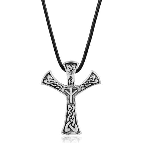 Algiz Rune Pendant Elhaz Amulet Viking Runes Charm Cross Necklace Scandinavia Norse Pagan Protection talisman Celt Knot Jewelry