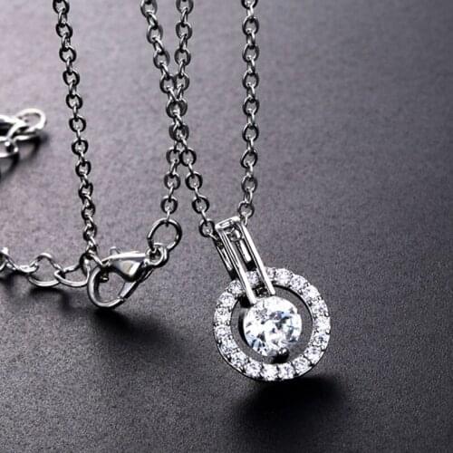 45CM Thin Chain Necklace Pendant Round Jewelry Full Zircon Korea Fashion Simple Style All-Match Shoping Sister Necklace Women