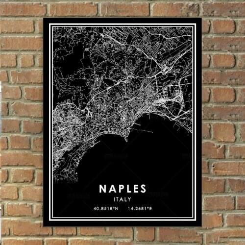 Black and White Canvas Poster NAPLES World Map Art Print Minimalist Painting Scandinavian Wall Pictures Living Room Home Decor