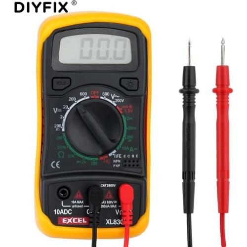 DIYFIX Digital Multimeter AC/DC Ammeter Voltmeter Ohm Tester Mete Portable Multimeter Handheld Backlight LCD Multimetro XL830L