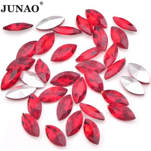 JUNAO 7*15mm Red Color Pointback Glass Rhinestone Applique Horse Eye Glass Crystal Stone Fancy Diamond Strass for Decoration