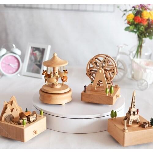 Wood Music Box Musical Wooden Boxes Girls Clockwork Craft Free Engraved Birthday Gift Home Decoration Accessories