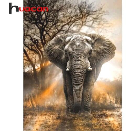 Huacan 5D DIY Diamond Painting Elephant Full Square/Round Diamonds Embroidery Kits Animal Decorations Home