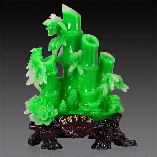 Artificial Jade Statue Home Decoration Accessories Bamboo Sculpture Desk Craft Statues Ornament Luck FengShui Decorative Figures