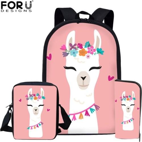 FORUDESIGNS Alpaca Lama Glama School Bag Set for Teen Boys Girls Cute Student Kids Schoolbag Cool Primary Children Bookbags
