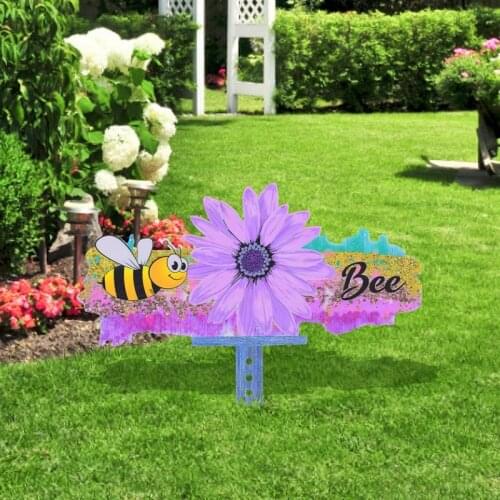 Colorful Bee Flowers Garden Decor Terrace Garden Outdoor Backyard Lawn Stake Gardening Ornament Acrylic Yard Fence Decor