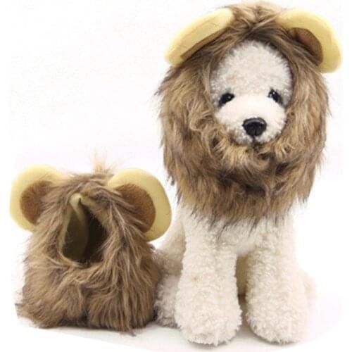 Creative Pet Cat Dog Emulation Lion Hair Mane Ears Head Cap Autumn Winter Dress Up Costume Muffler Scarf Pet Accessories S/M/L