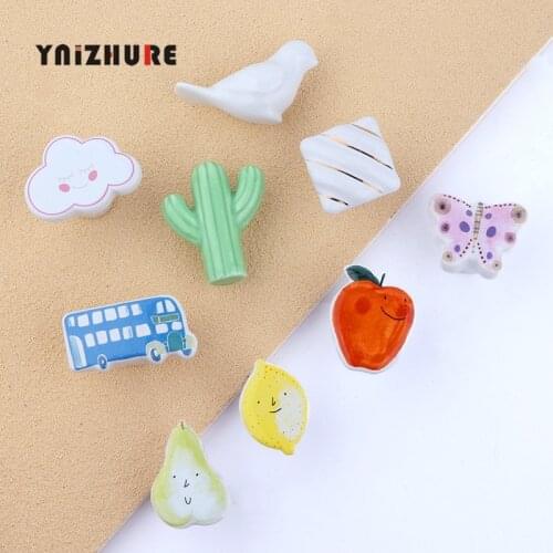 Cartoon Ceramic Wardrobe Handle Childrens Student Room Locker Drawer Cloud Car Fruit Cupboard Door Cabinet Knobs
